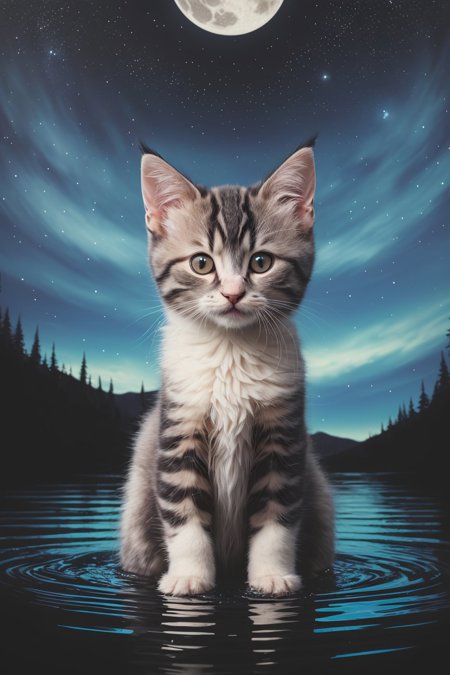 00381-2029854416-Ultra detailed illustration of a cute fluffy kitten sitting in a clearing flooded with moonlight, starry sky, moon lost in a mag.jpg